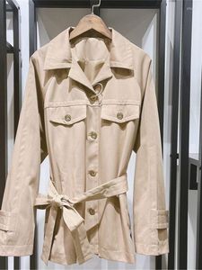 Trench Coats Trench Coats Lace-Up Breaker Femme Couleur solide Collier de borne à poitrine Single Bown-Dow