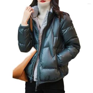 Femmes Trench Coats Ladie Hiver Épais Chaud Vers Le Bas Coton Vêtements 2023 Femmes S Grande Taille Lâche Brillant Manteau Femme Élégant Slim Veste OK1039