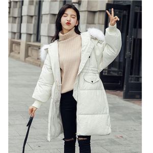 Trench-Coats Femme Parka À Capuche En Fausse Fourrure 2023 Cordon À La Taille Capuche Outwear Gilrs Blanc Churky Épais Manteau Côtelé Genou Longueur Femmes