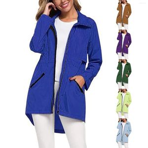 Dames trenchcoats dames effen kleur capuchon lichtgewicht zakjack met lange mouwen en doorzichtig windjack dames