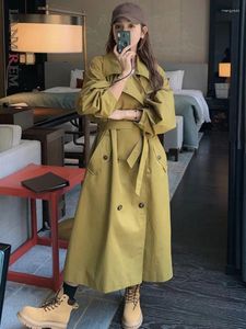 Trench-Coats pour femmes Lanmrem 2024 Style coréen long Breaker Femme Double Breasted Cuelled Taist Color Couleur Coat Spring 24971