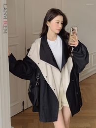 Trench femme LANMREM manteau à capuche pour femme bouton couvert manches longues Patchwork contraste couleur femme coréenne 2023 2YA1519