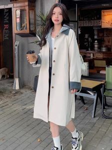 Dames Trenchcoats LANMREM Lente Koreaanse stijl Halflange jas Dames Contrasterende kleur Reversriem Verzamelde taille Windjack 2024 25080