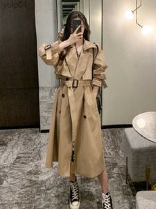 Women's Trench Coats Lapel Women Trench Coat Topcoat Double-breasted Casual Coat Pure Color Autumn Winter Overgarment Waistband Windbreak JacketL231113