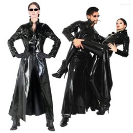 Dames Trench Coats Latex Faux Leather Long Coat Clubwear Halloween Party Cosplay Kostuums Gothic Unisex Sexy Shiny PVC Catsuit