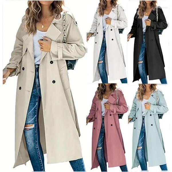 Trenchs pour femmes Loisirs Affaires Double boutonnage Long Classique Polo Col Manches Coupe-Vent Ceinture Style de Rue Coupe-Vent Manteau