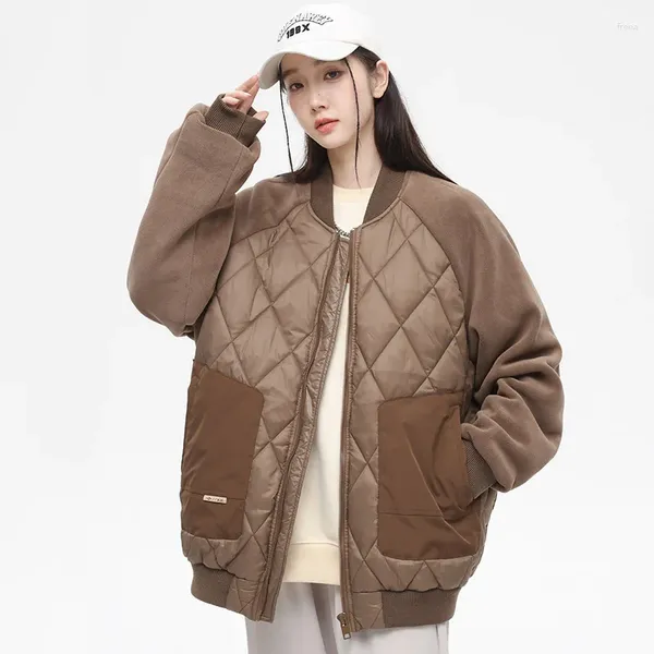 Trenchs de femmes manteaux veste matelassée légère parkas courtes 2024 automne hiver plaid vêtements d'extérieur mode street bomber coton manteau rembourré