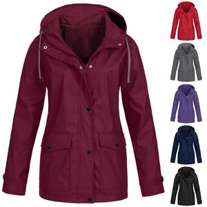 Damesgeul Lagen Lichtgewicht Regenjas Vrouwen met Hood Dames Herfst Winter Solid Color Hooded Pockets Waterdichte schattige truien val