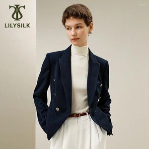 Cazas de zanjas femeninas Blazer de lana Lilysilk para mujeres 16 Momé Seda Inner Slim Fit Doble-Breasted Formal Trautfits Lady Luxury Outwear