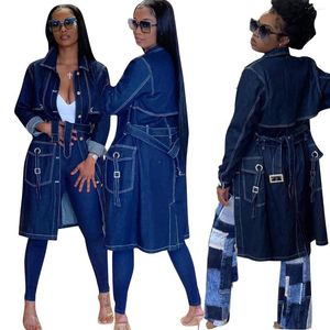 Trenchs de femmes manteaux longue veste en jean coupe-vent Y2K mode 2023 femmes hiver automne vêtements cargo streetwear jean vestes