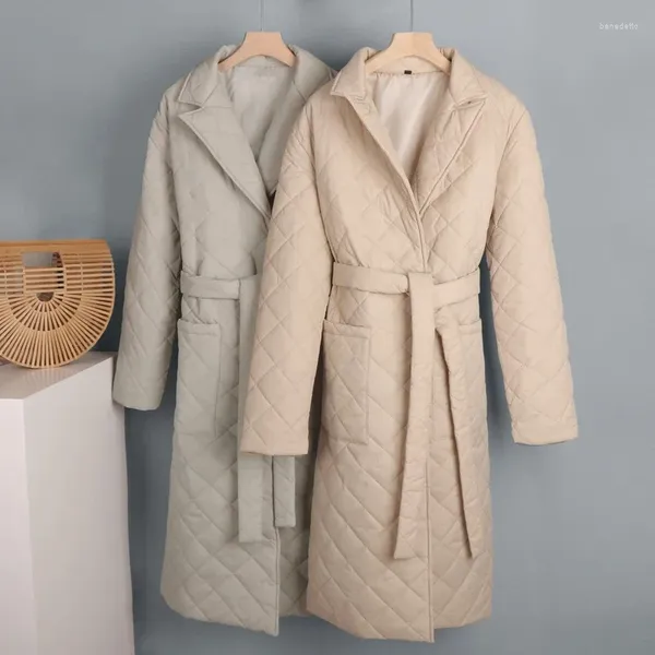 Trenchs de femmes manteaux long manteau femme veste d'hiver surdimensionné parka ceintures poches col sur mesure décontracté manches féminines vêtements d'extérieur chauds