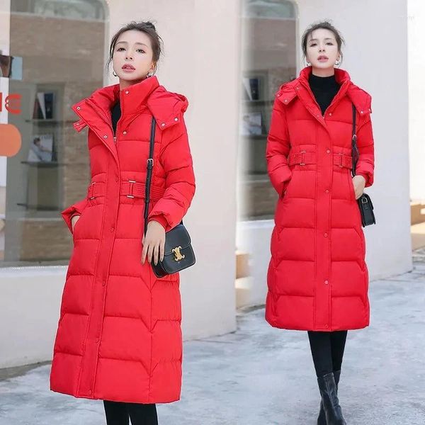 Trench Cods Coats Long Parkas Stand Collier à capuche chaude coton Veste de coton Femmes hiver