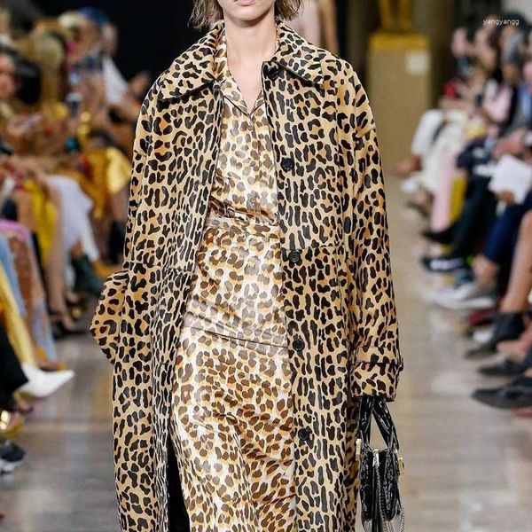 Trenchs femme manches longues imprimé léopard veste simple boutonnage manteau mode
