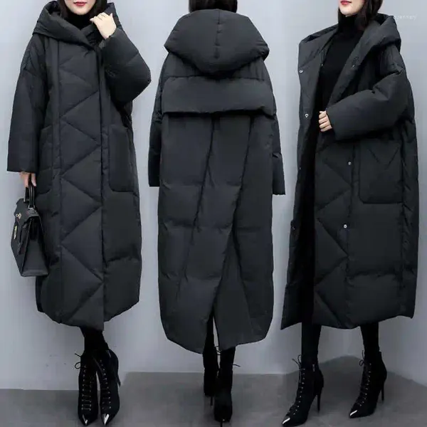 Trenchs de femmes manteaux longs épais parkas fermeture éclair à capuche vestes épissé femmes maxi chaud poches lâches automne hiver y2k manteau coréen parka