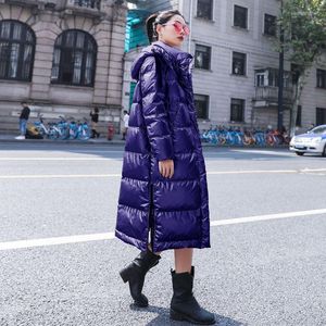 Trenchs de femmes manteaux longue veste d'hiver femmes à capuche vêtements d'extérieur en vrac mode coréenne bouffante vestes brillantes manteau plus taille vers le bas rembourré brillant