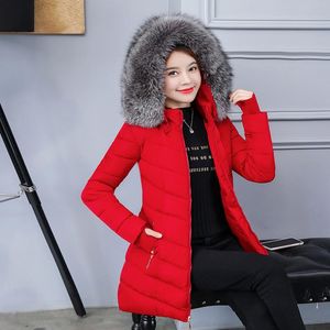 Gabardina larga con capucha para mujer, chaqueta de invierno acolchada de algodón con cuello de piel grande, Parka para mujer, manga con bolsillo y cremallera, Guante Luva cálida para