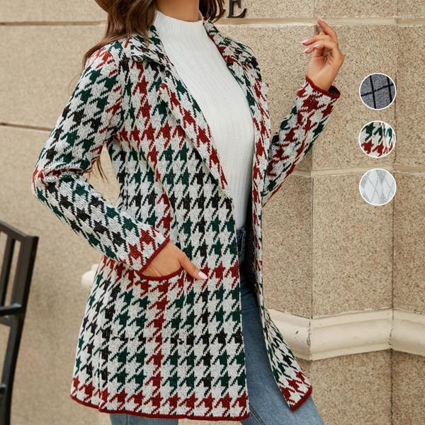 Trenchs pour femmes Veste de costume longue pour femme Kilim Cardigan tricoté Cardigan à manches coupe-vent Design de poche à la mode sans boucle Sukienka
