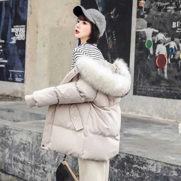 Trenchs de femmes manteaux lâche Parka femmes imperméable à capuche col de fourrure épais chaud décontracté dames court hiver chinois beige manteau vestes vêtements d'extérieur