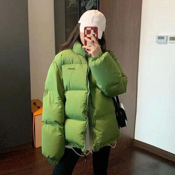 Abrigos de trinchera para mujer Lucyever Chaqueta acolchada de algodón verde Mujeres 2023 Estudiante de invierno Espesar Parkas cálidas Mujer Coreana Parka con cremallera suelta