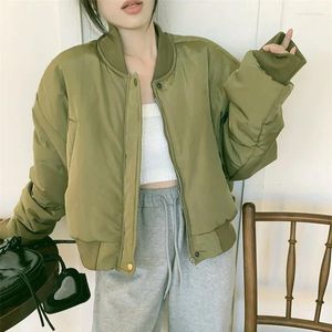 Trench-Coats Women Lucyever épais coton rembourrés vestes d'hiver femme pitch verte basball uniforme streetwear féminin