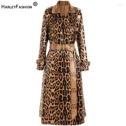 Trench Coats Femme Designer Luxury Hiver Snake Pattern Printing PU Leather High Street Quality Long Straight Women