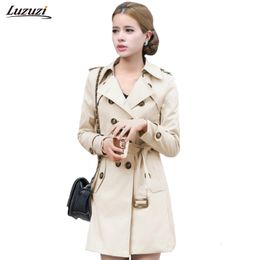 Trenchs pour femmes Luzuzi Trench Coat pour femmes Ceinture à double boutonnage Slim Fit Long Manteau de printemps Casaco Feminino Abrigos Mujer Automne Survêtement Z505 230211