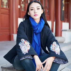 Trenchs pour femmes LZJN Début de l'hiver Style chinois Coton Rembourré Brodé Tang Costume Vestes