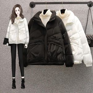 Trenchs de femmes Manteaux M-4XL Vestes en coton à col haut pour femmes 2023 Plus-Taille Manteau d'hiver Niche Design Pure Color Vêtements rembourrés Femme