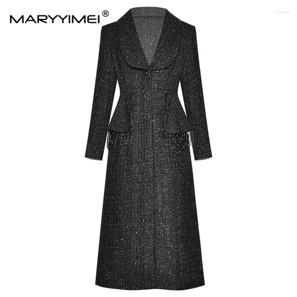 Trenchs de femmes Maryyimei Fashion Designer Tissu de laine Coupe-vent Pardessus Automne Femmes Single-Breast à manches longues perlées