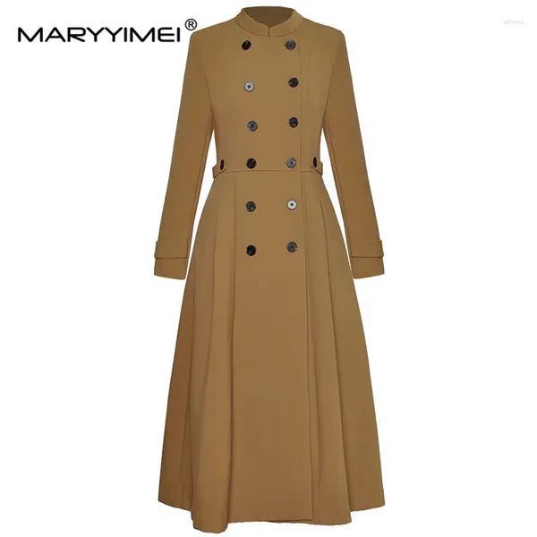 Trenchs de femmes Maryyimei Mode Pardessus Automne Hiver Femmes Manches longues Double boutonnage Poche Taille High Street Coupe-vent