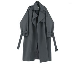 Dames Trenchcoats MASSRY Dames Grijs Korte Bandage Big Size Revers Lange mouwen Loose Fit Windjack Mode Lente Herfst