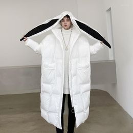 Trenchs de femmes manteaux hommes oreilles à capuche coton vêtements automne hiver épais veste rembourrée lâche fermeture éclair chaud surdimensionné femmes