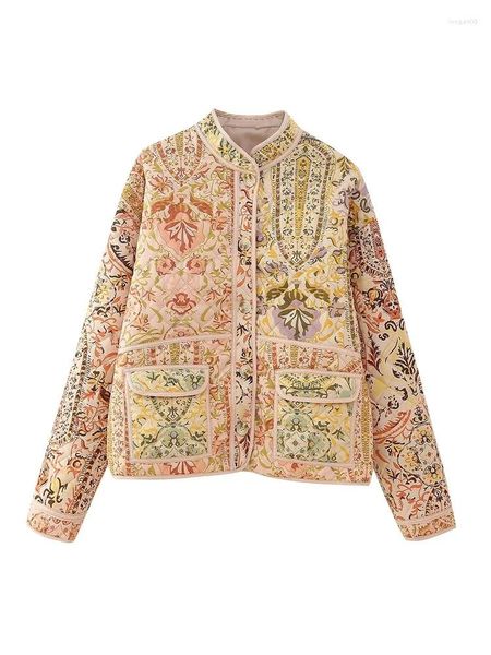 Gabardinas de mujer Mesttraf Mujeres 2023 Moda Y2K Paño Patchwork Flor Impresión Chaqueta Abrigo Vintage Manga larga Mujer Outerwear