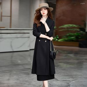 Gabardina para mujer, abrigo de traje de columpio grande de longitud media, otoño e invierno 2023, versión coreana profesional, espectáculo Delgado