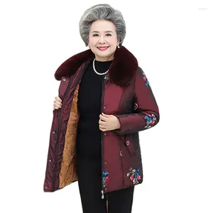 Trenchs de femmes d'âge moyen et âgés hiver polaire veste rembourrée en coton impression mode grand-mère installer 60-80 ans belle-mère