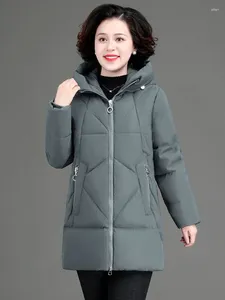 Trenchs de femmes manteaux d'âge moyen mère vers le bas coton vêtements 2023 femmes parkas veste d'hiver mi-longueur couleur unie manteau rembourré épais