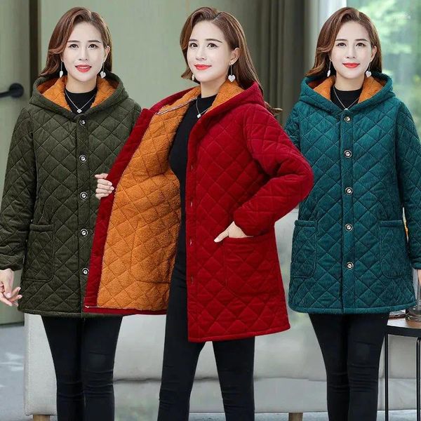 Trenchs de femmes Manteaux de coton pour femmes d'âge moyen Manteau d'hiver plus polaire épais sur-vêtement chaud femme à capuche Parker veste rembourrée