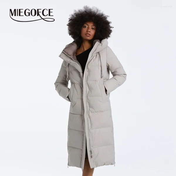 Trenchs de femmes MIEGOFCE2024 Collection d'hiver Couleur unie Veste extra longue matelassée à capuche femme manteau coupe-vent chaud coton décontracté