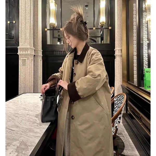 Gabardinas para mujer Miiiix Parkas coreanas de color caqui para invierno 2024, chaqueta informal holgada de longitud media, ropa femenina de algodón