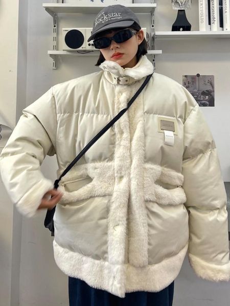 Trenchs de femmes Lait Fuuf Cuir Bouton Vestes en coton pour hiver 2023 Lâche BF Premium Épaissi