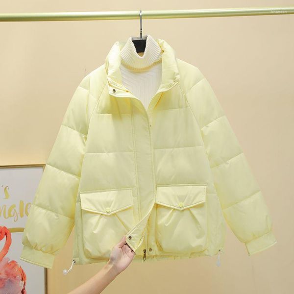 Trench-coats pour femmes jaune laiteux vers le bas coton-rembourré manteau pain pour les étudiants lâche coton veste femme mode Ins hiver 2023 coton-Padde