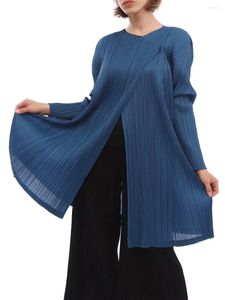 Trenchs de femmes Miyake plissé un bouton cardigan veste femmes 2024 printemps casual manches longues coréen designer mode
