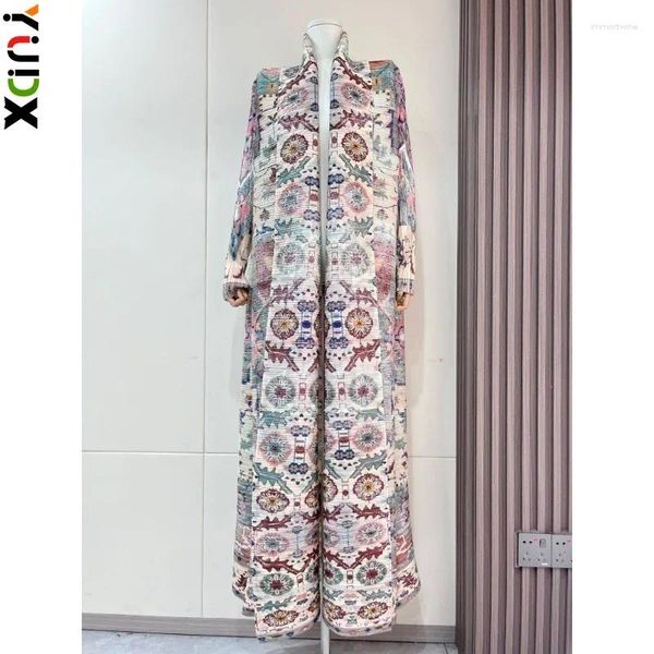 Trench Coats pour femmes Miyake plissé de robe vintage cent robe à manches longues Mabille imprimée confortable décontractée 2024 été