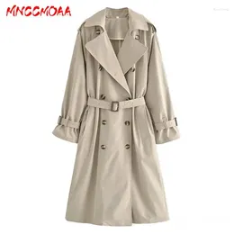 Casacos femininos mnccmoaa 2023 outono moda vintage duplo breasted cinto casaco feminino casual manga longa tops outwear