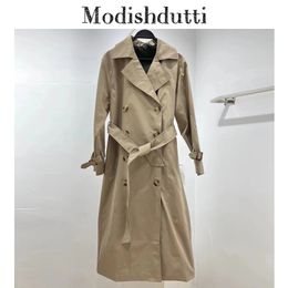 Damesgeul Lagen Modishdutti Spring herfst Women Fashion Loose DoubleBreasted Belt Coat vrouw Solid Simple Casual Wind Breaker 230331