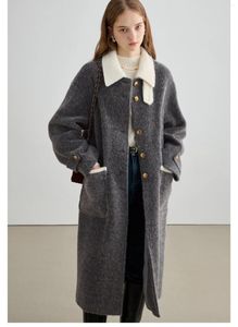 Trenchs de femmes Molan élégant hiver pardessus femme veste gris classique chaud épais streetwear simple boutonnage poches manteau élégant