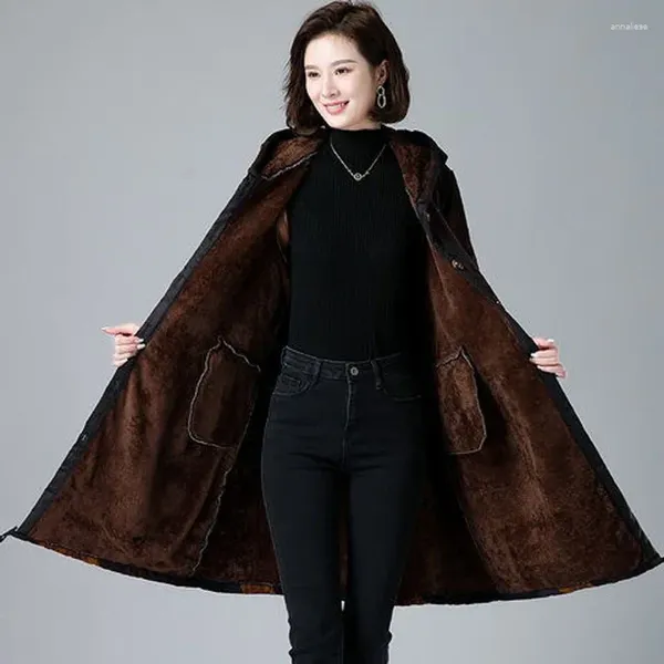 Trenchs de femmes manteaux mère vêtements d'hiver femmes 2023 long velours épaissi coton rembourré veste polaire manteau à capuche basique