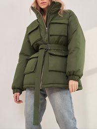 Abrigos de trinchera para mujer Msfancy cinturón abajo mujeres bolsillos de invierno chaqueta de hojaldre 2023 mujer soporte collar qlited outwear streetwear
