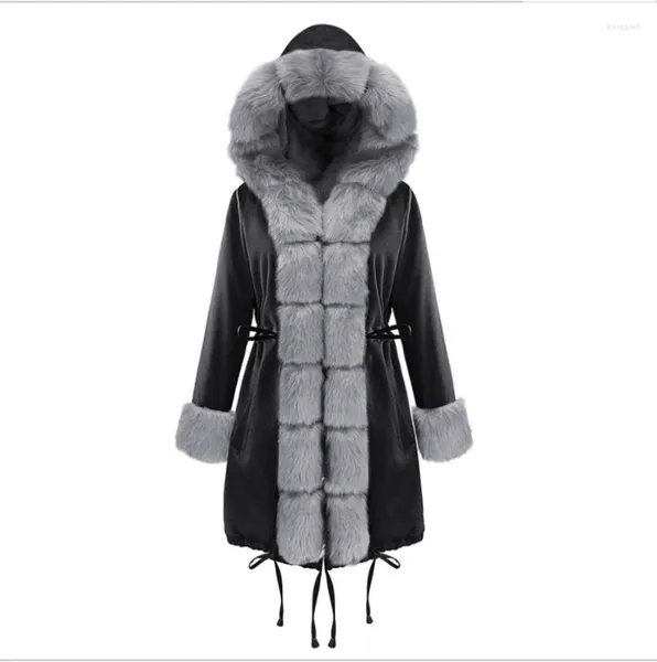 Trenchs de femmes manteaux de fourrure naturelle veste à capuche noir imperméable femme hiver manteau chaud parkas de luxe vêtements féminins