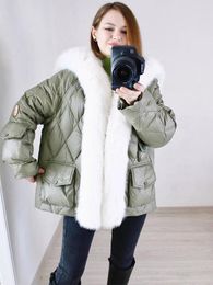 Trench-Cods Coats Navy Collier Long Fur Parker Down Veste Hiver Femmes 2023 Coton de coton chaud de canard blanc